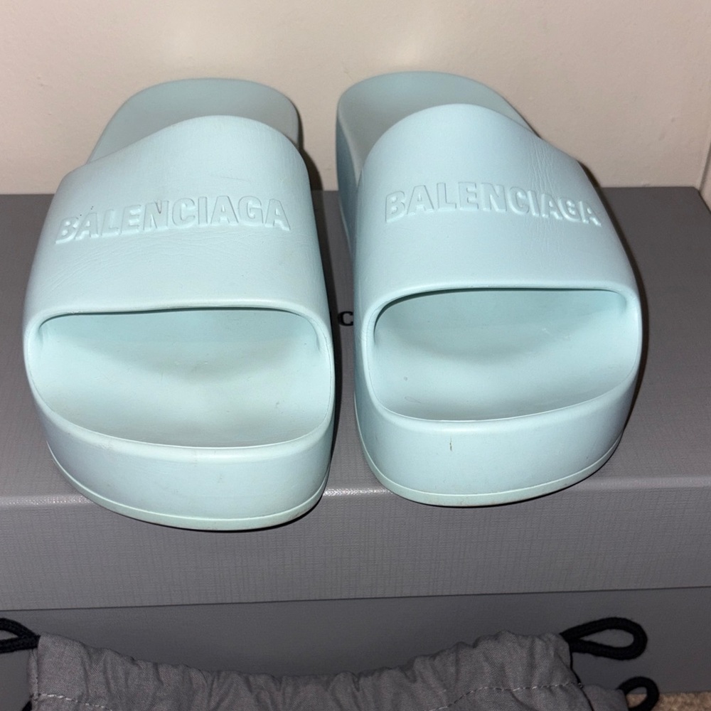 Balenciaga Sky Blue Embossed Slides